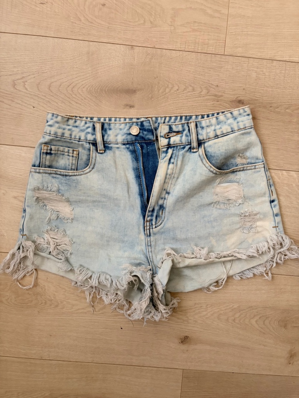 SHEIN Light Blue Distressed Denim Shorts with Frayed Hem